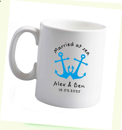 10 oz Married at sea blue anchors ceramic mug right handed