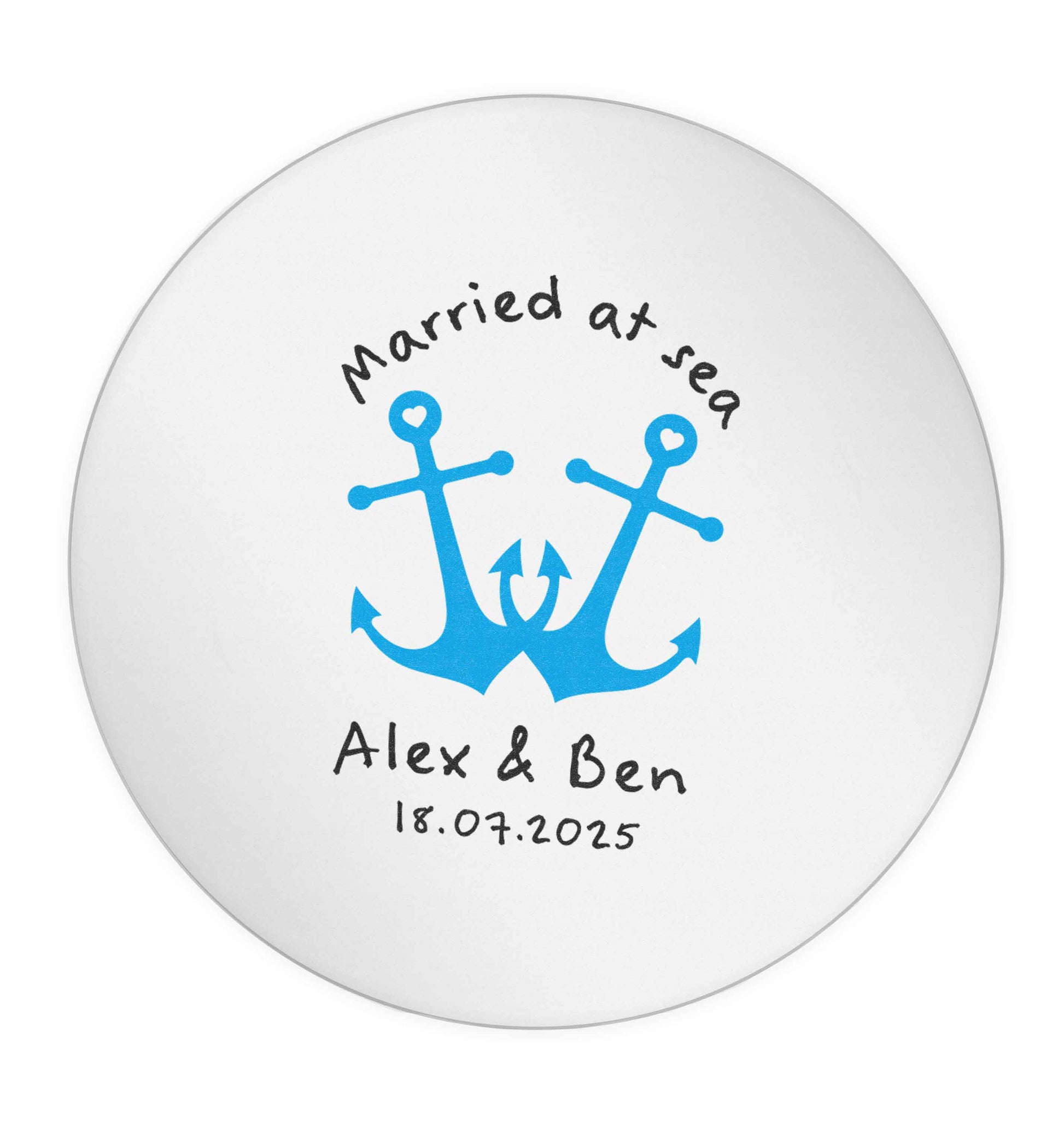 Married at sea blue anchors 24 @ 45mm matt circle stickers