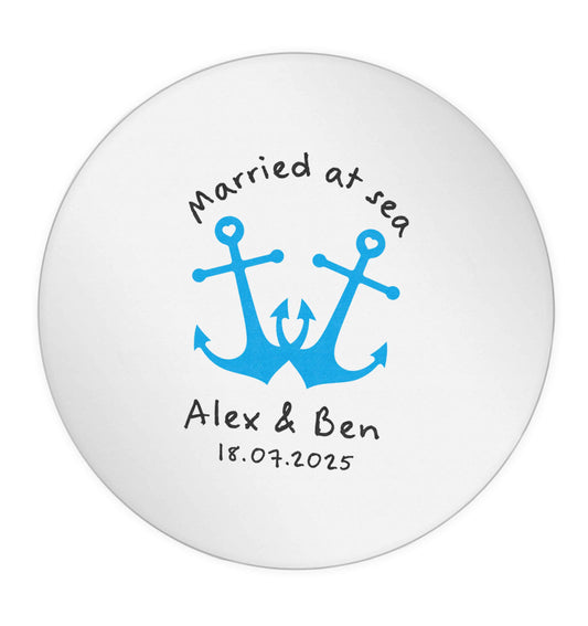 Married at sea blue anchors 24 @ 45mm matt circle stickers