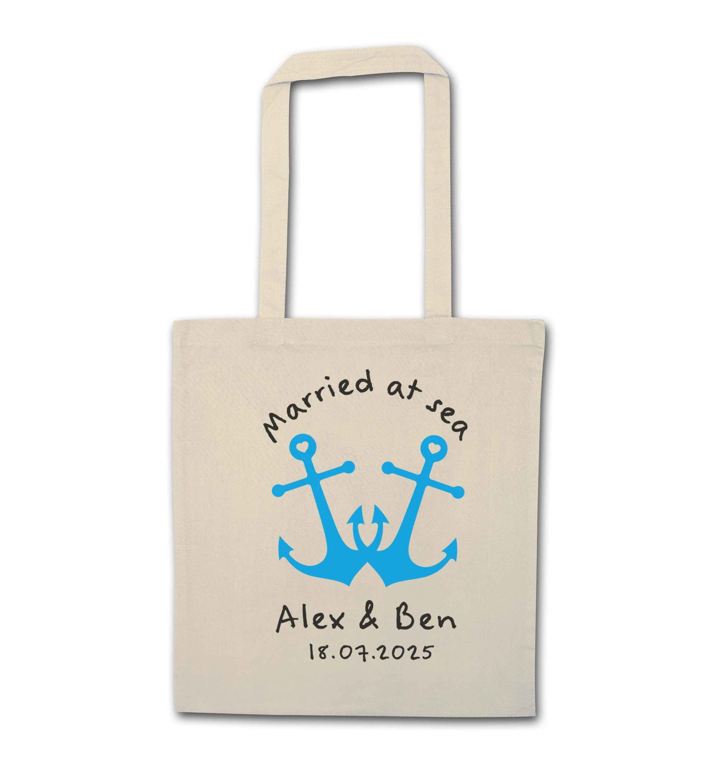 Married at sea blue anchors natural tote bag