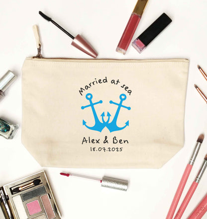Married at sea blue anchors natural makeup bag