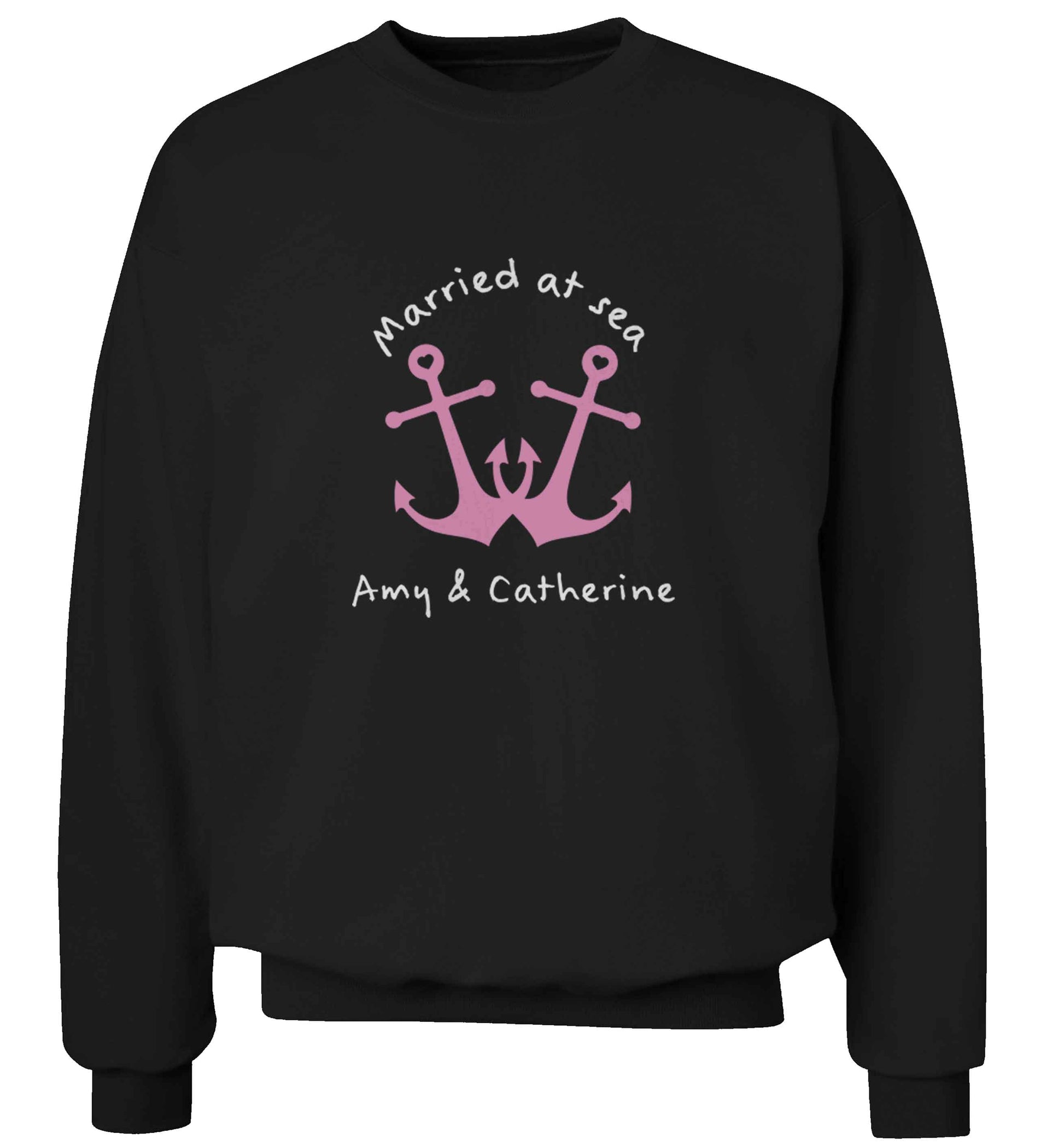 Married at sea pink anchors adult's unisex black sweater 2XL