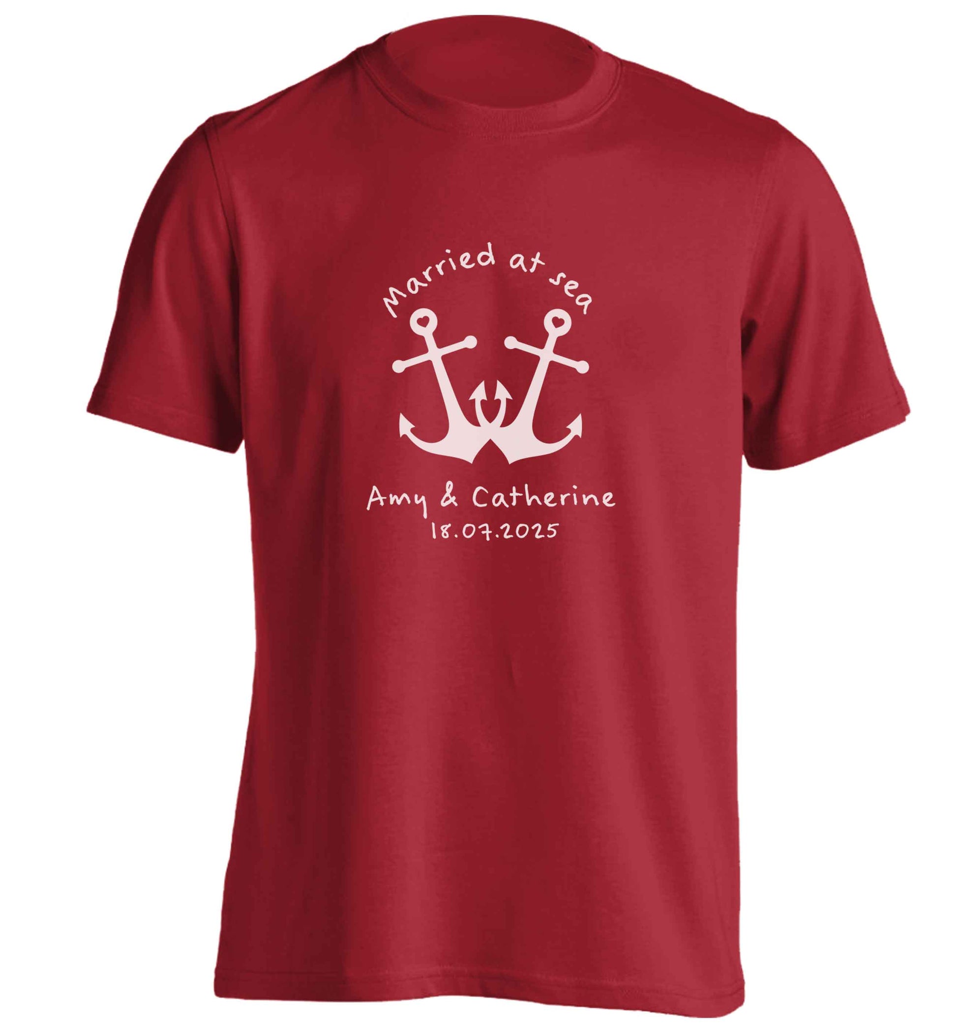 Married at sea pink anchors adults unisex red Tshirt 2XL