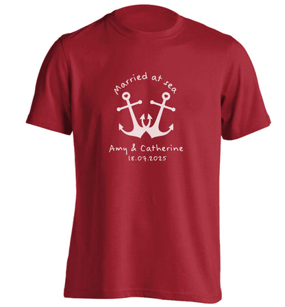 Married at sea pink anchors adults unisex red Tshirt 2XL