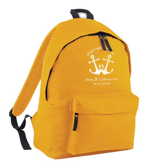 Married at sea pink anchors mustard adults backpack