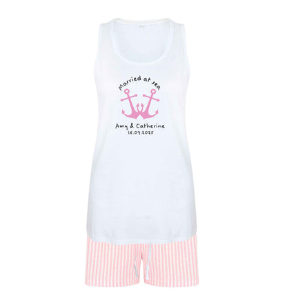 Married at sea pink anchors size XL women's pyjama shorts set in pink 