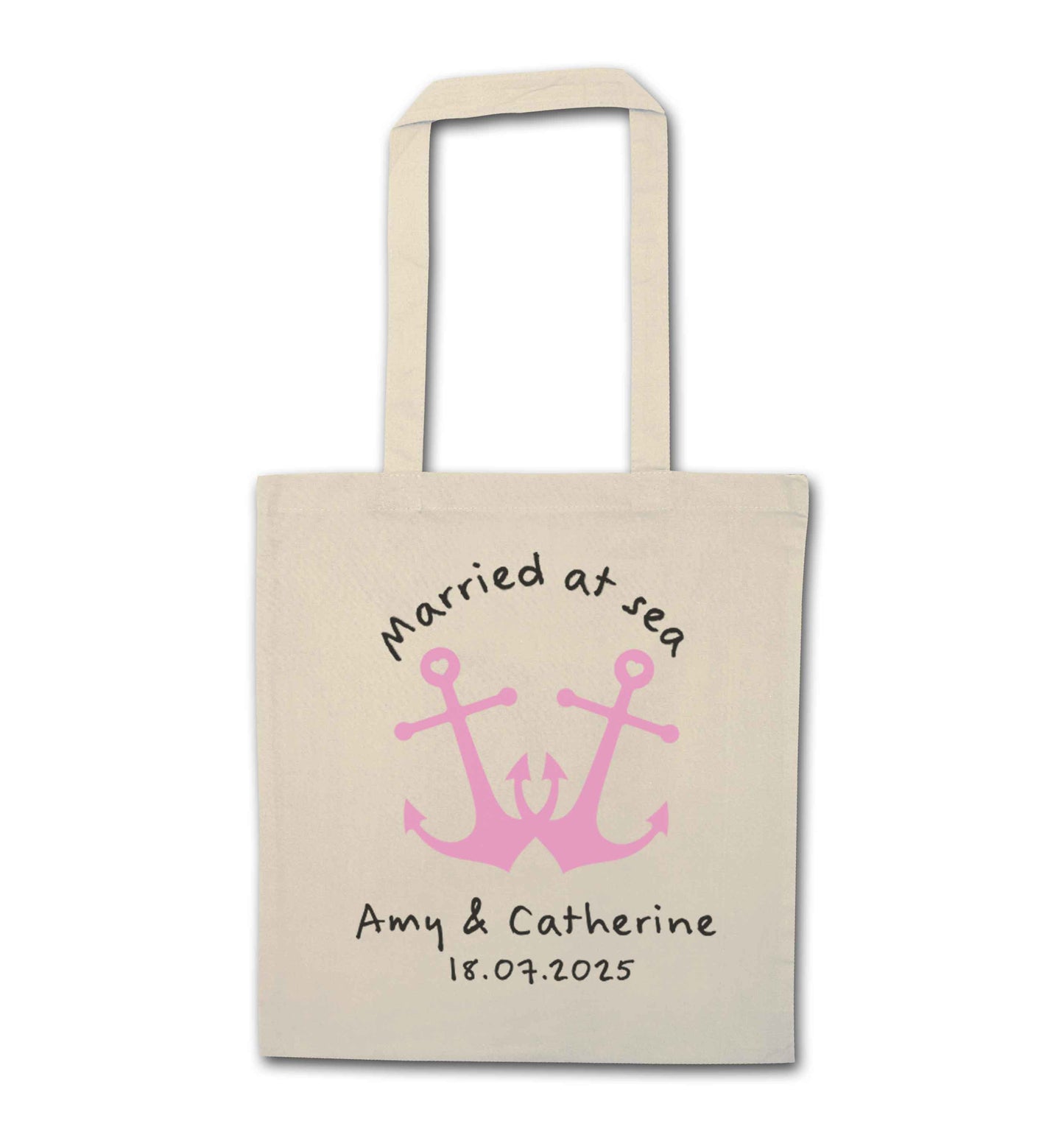 Married at sea pink anchors natural tote bag