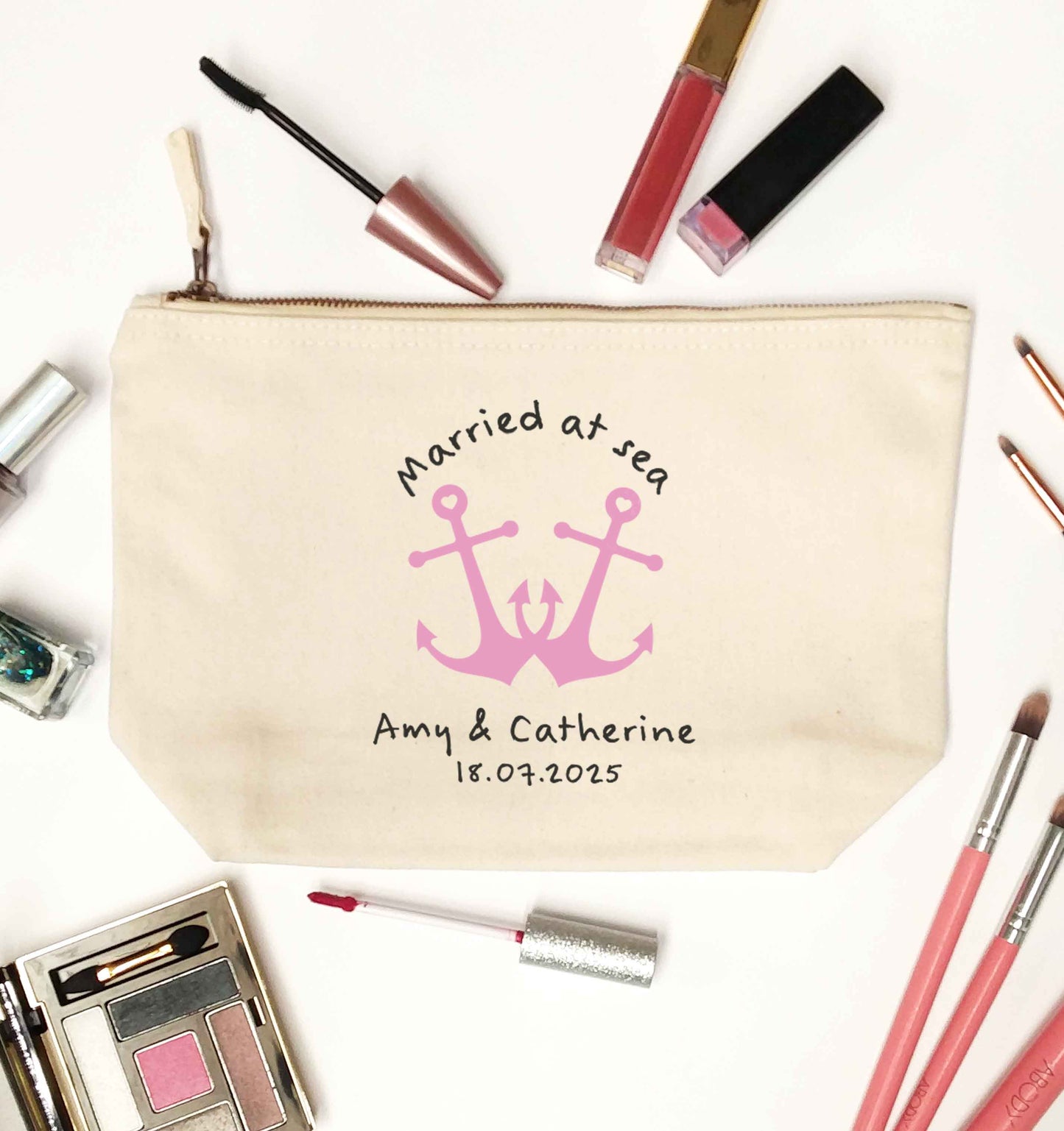 Married at sea pink anchors natural makeup bag