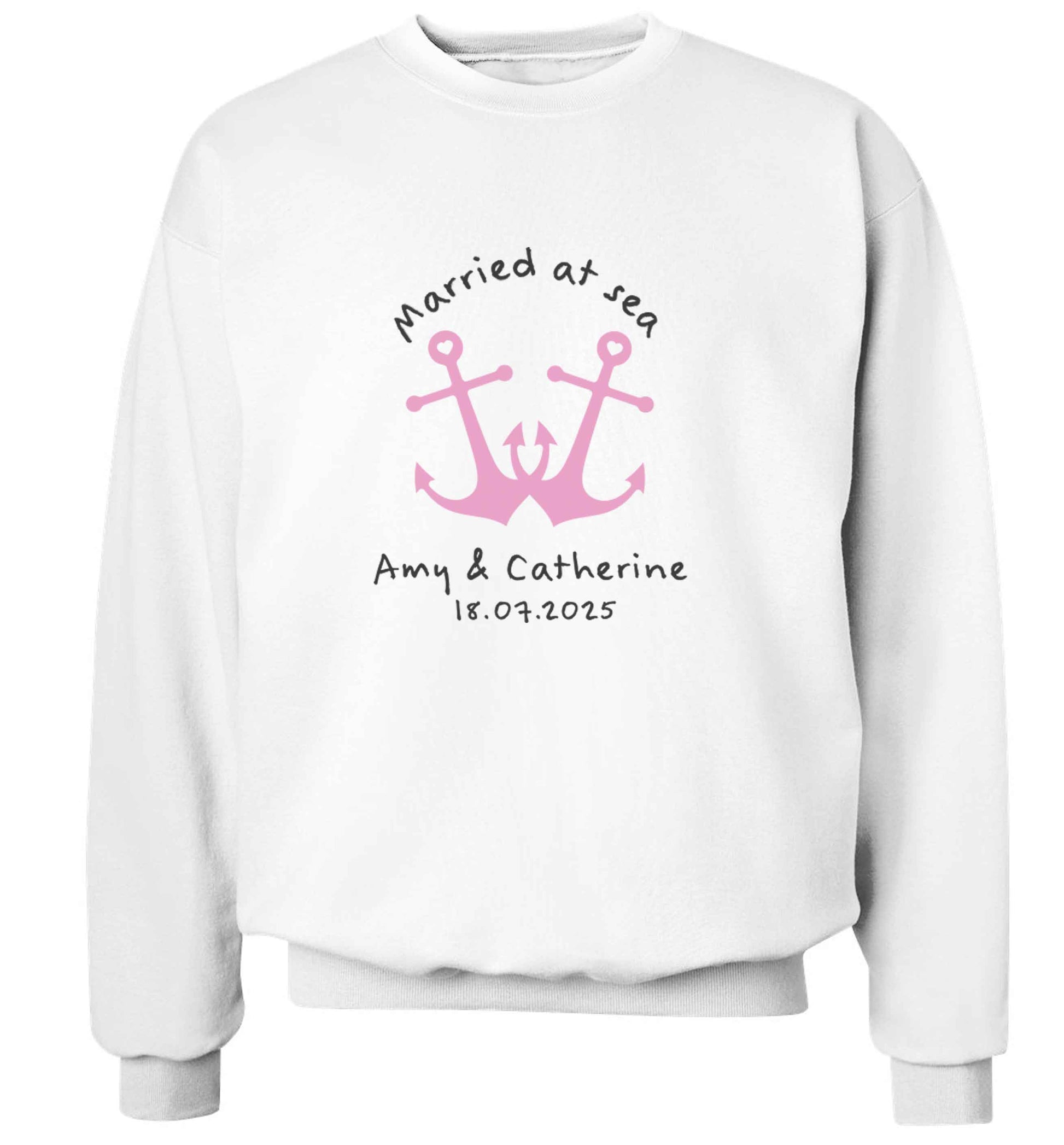 Married at sea pink anchors adult's unisex white sweater 2XL