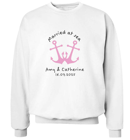 Married at sea pink anchors adult's unisex white sweater 2XL