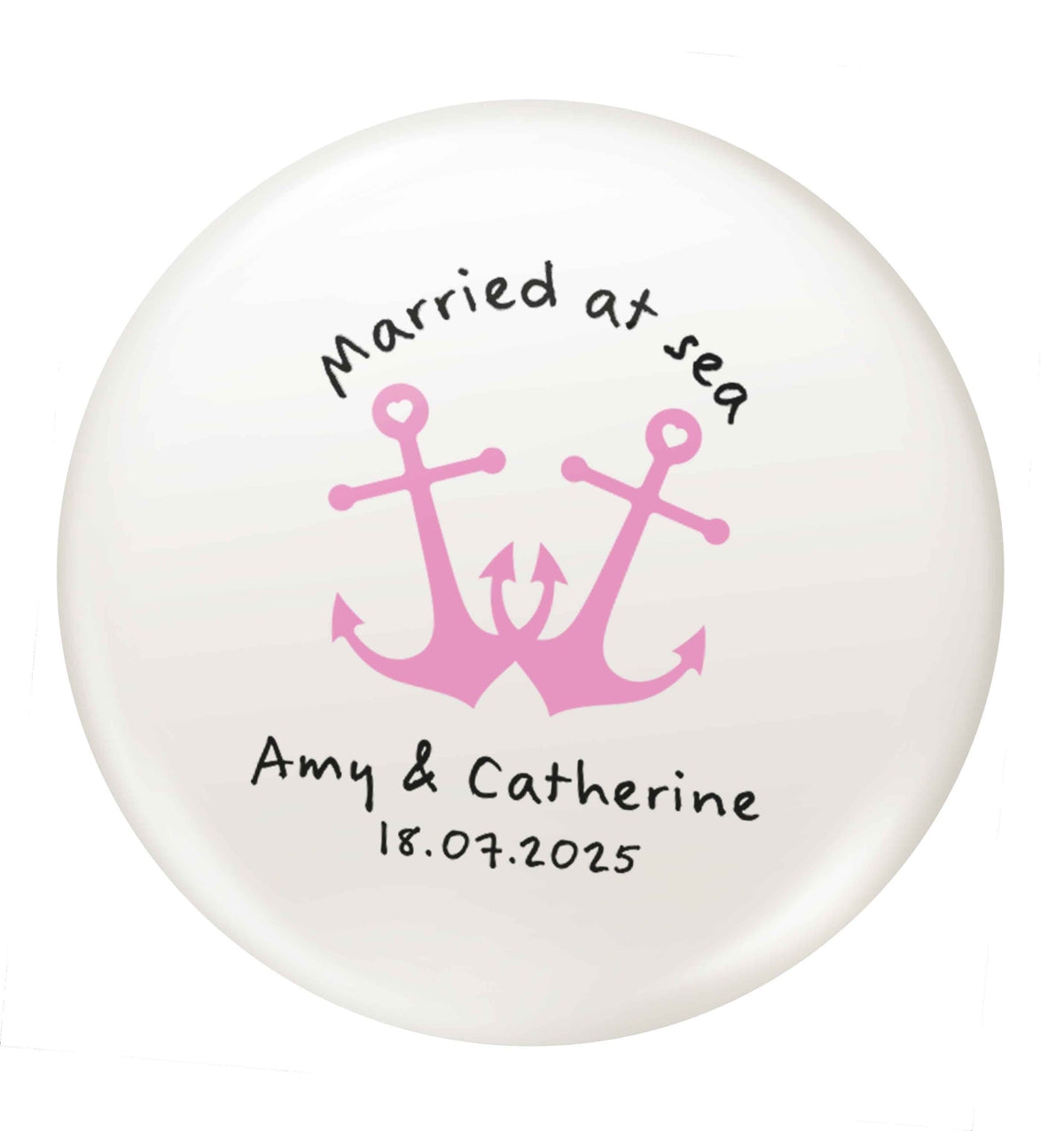 Married at sea pink anchors small 25mm Pin badge