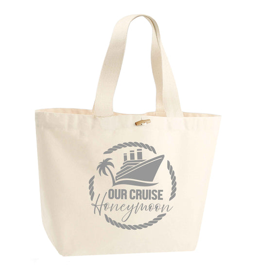 Our cruise honeymoon organic cotton premium tote bag with wooden toggle in natural