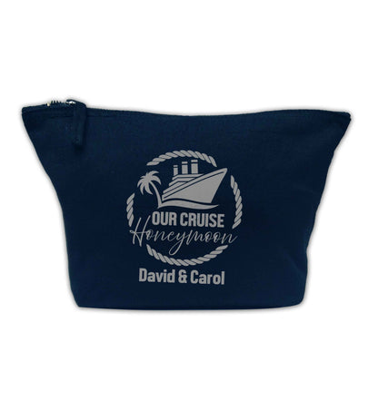 Our cruise honeymoon personalised navy makeup bag