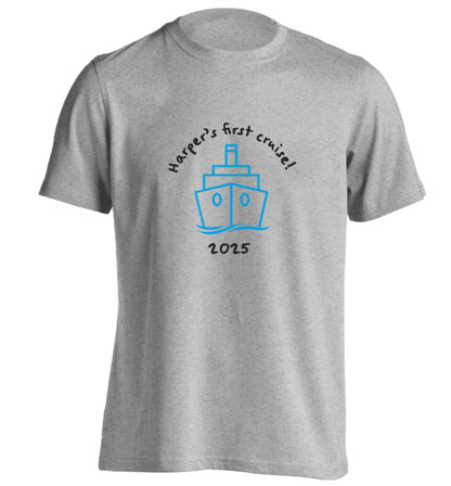 Personalised first cruise adults unisex grey Tshirt 2XL