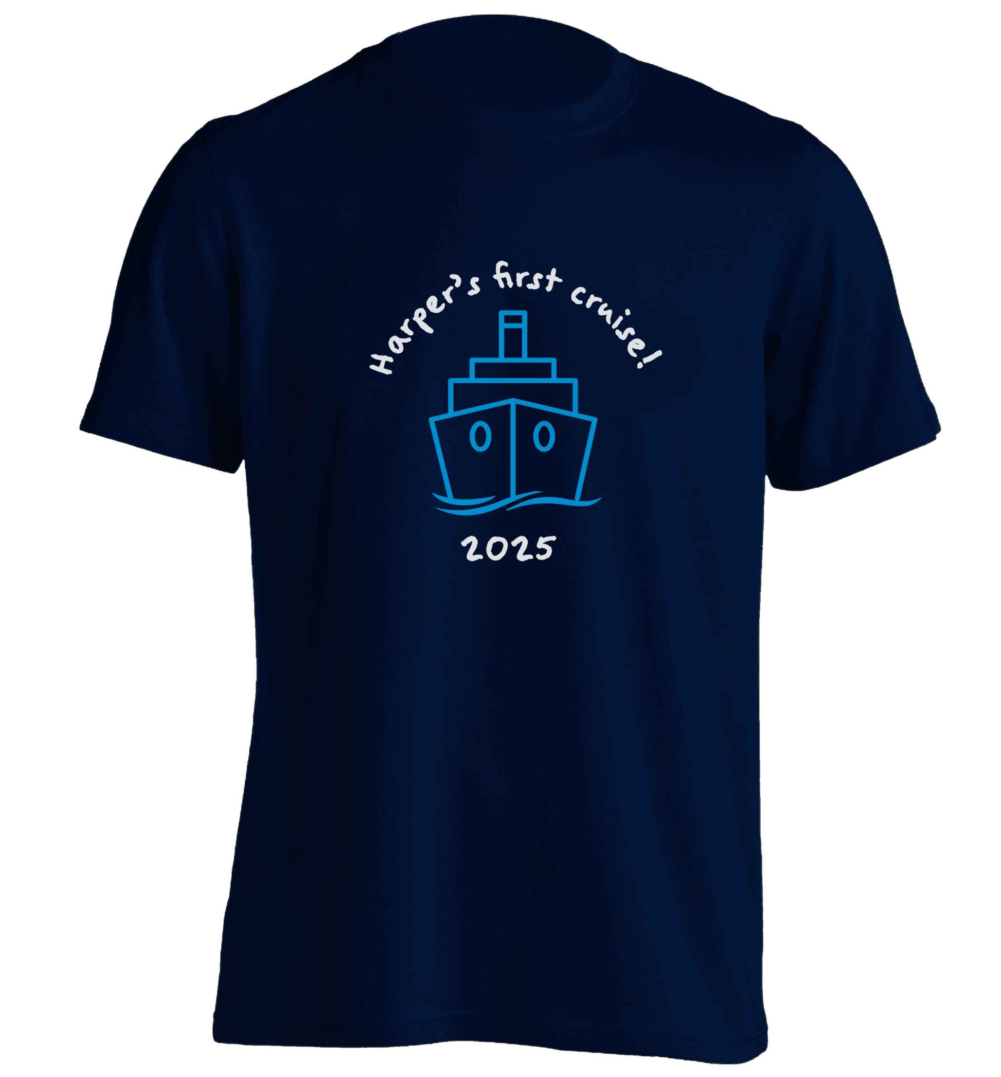 Personalised first cruise adults unisex navy Tshirt 2XL