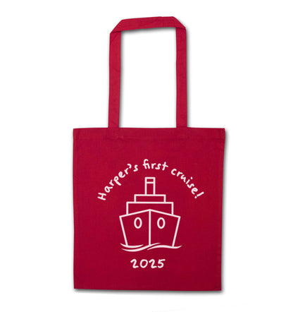 Personalised first cruise red tote bag