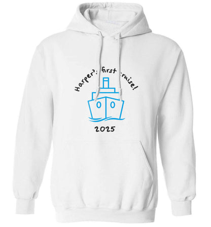 Personalised first cruise adults unisex white hoodie 2XL