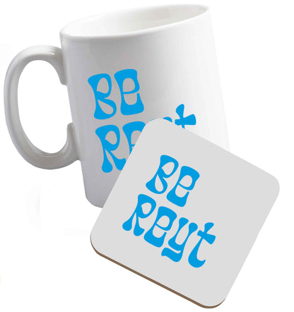 10 oz Be reyt ceramic mug and coaster set right handed
