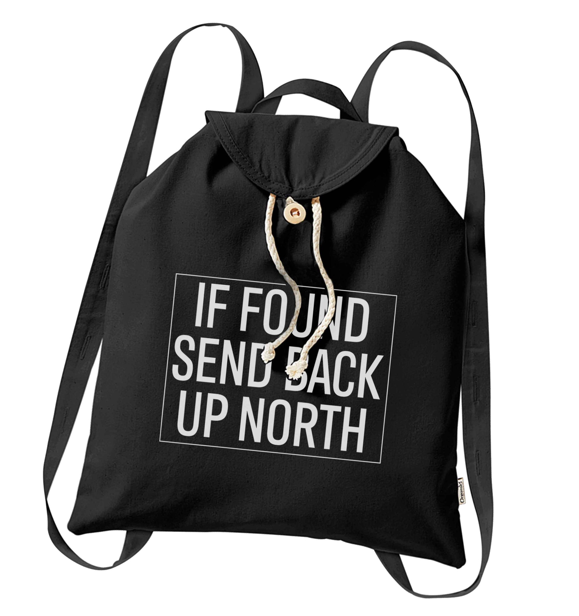 If found send back up North organic cotton backpack tote with wooden buttons in black