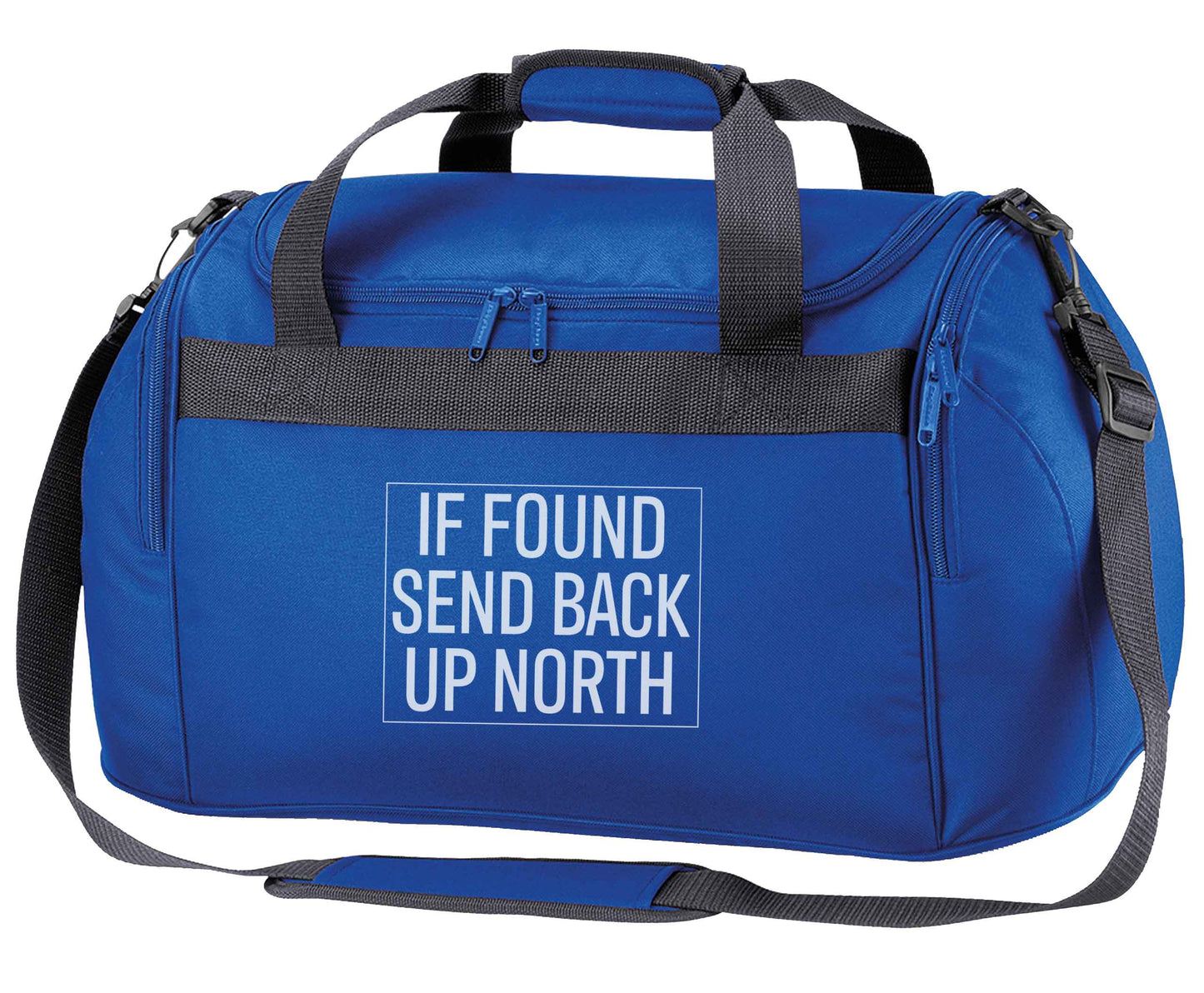 If found send back up North royal blue holdall / duffel bag