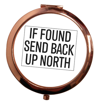 If found send back up North rose gold circle pocket mirror