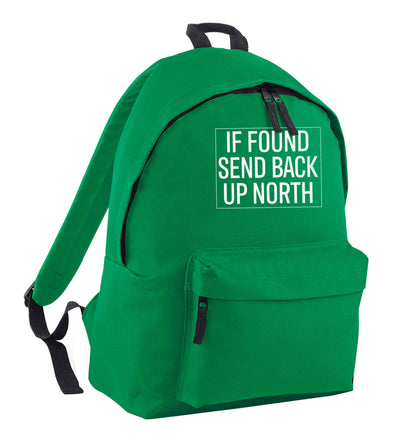 If found send back up North green adults backpack