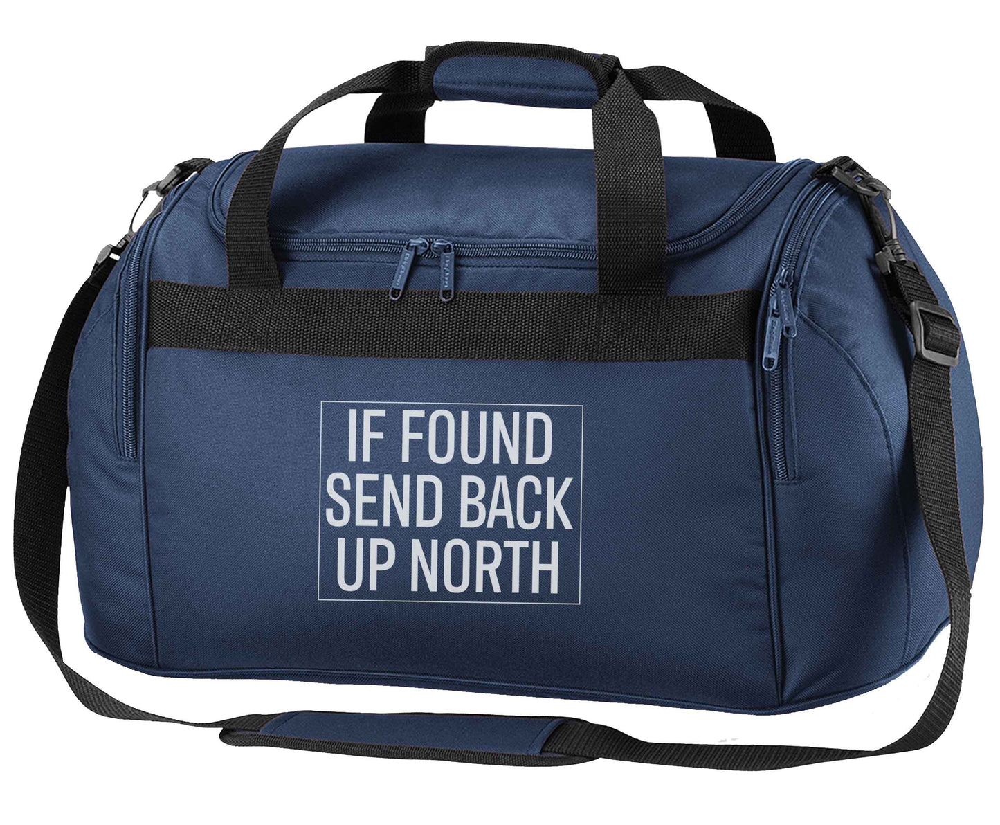 If found send back up North navy holdall / duffel bag