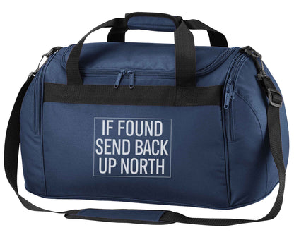 If found send back up North navy holdall / duffel bag