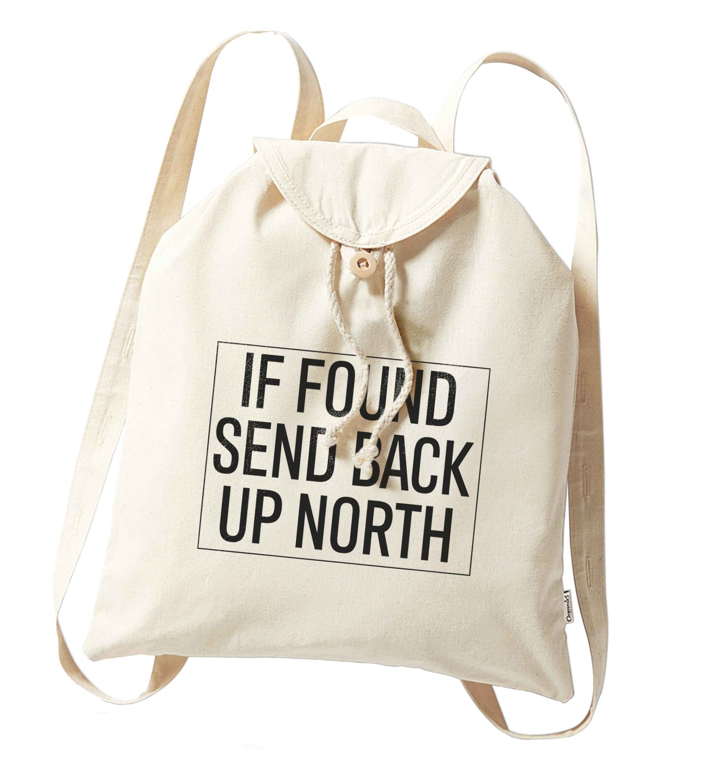 If found send back up North organic cotton backpack tote with wooden buttons in natural