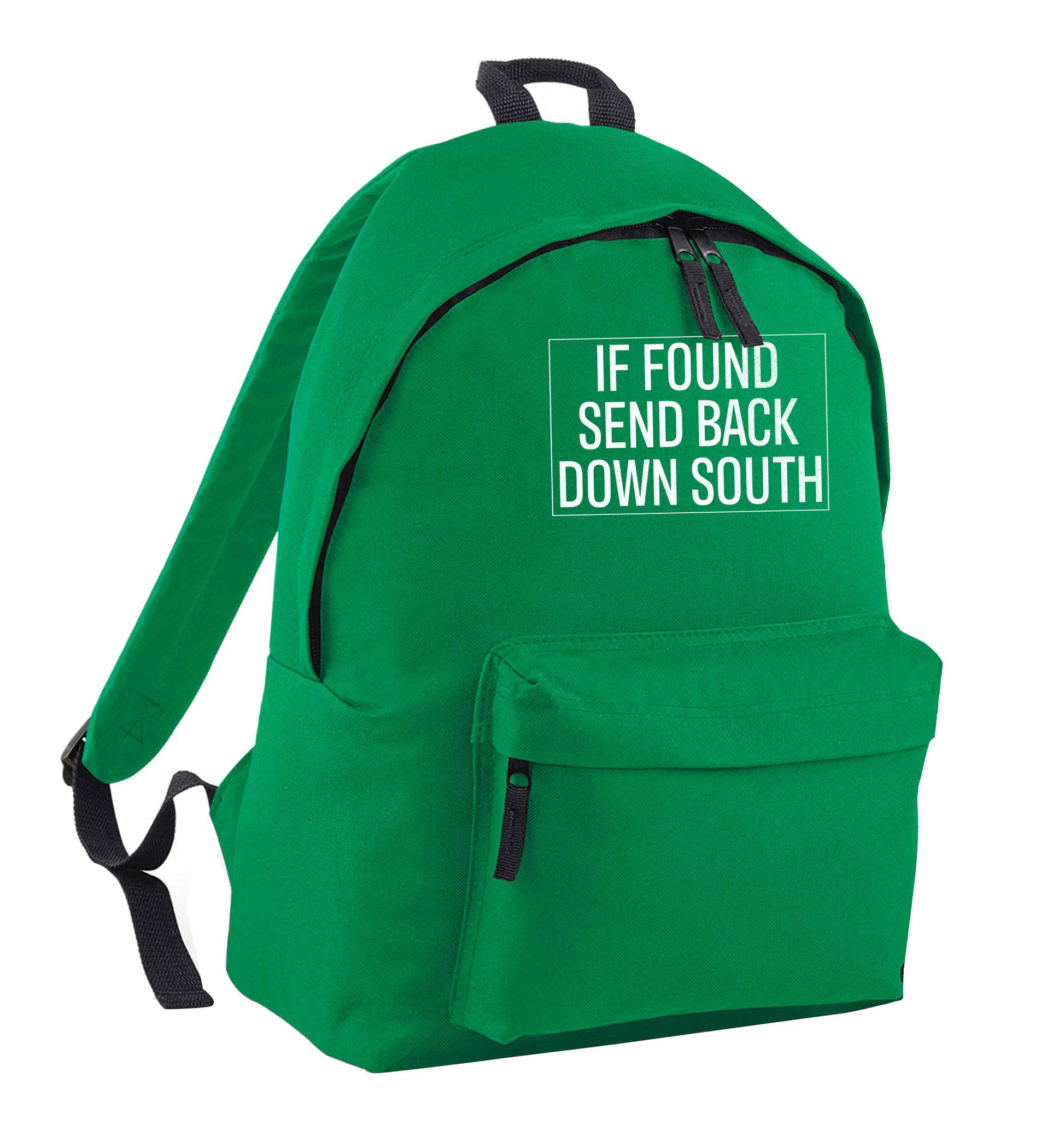 If found send back down South green adults backpack
