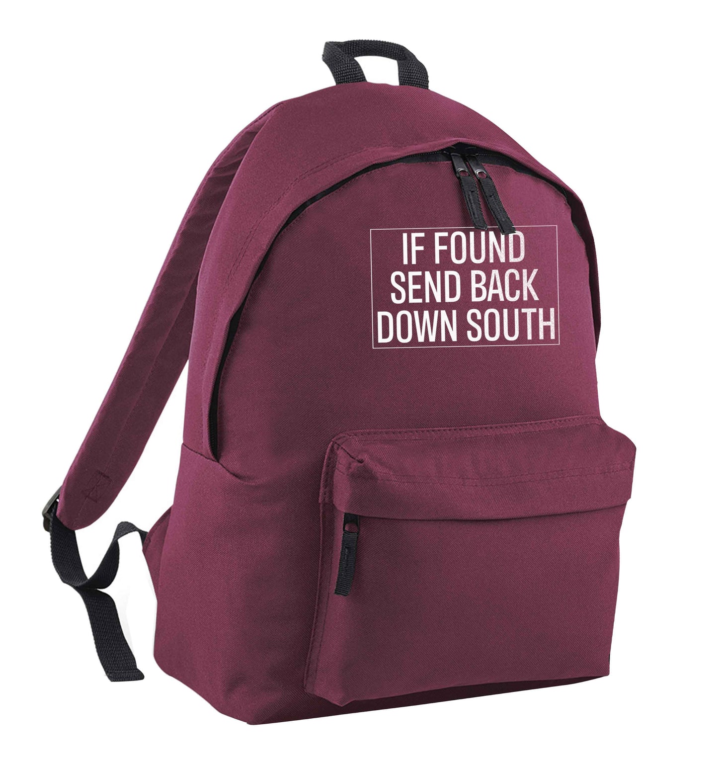 If found send back down South maroon adults backpack