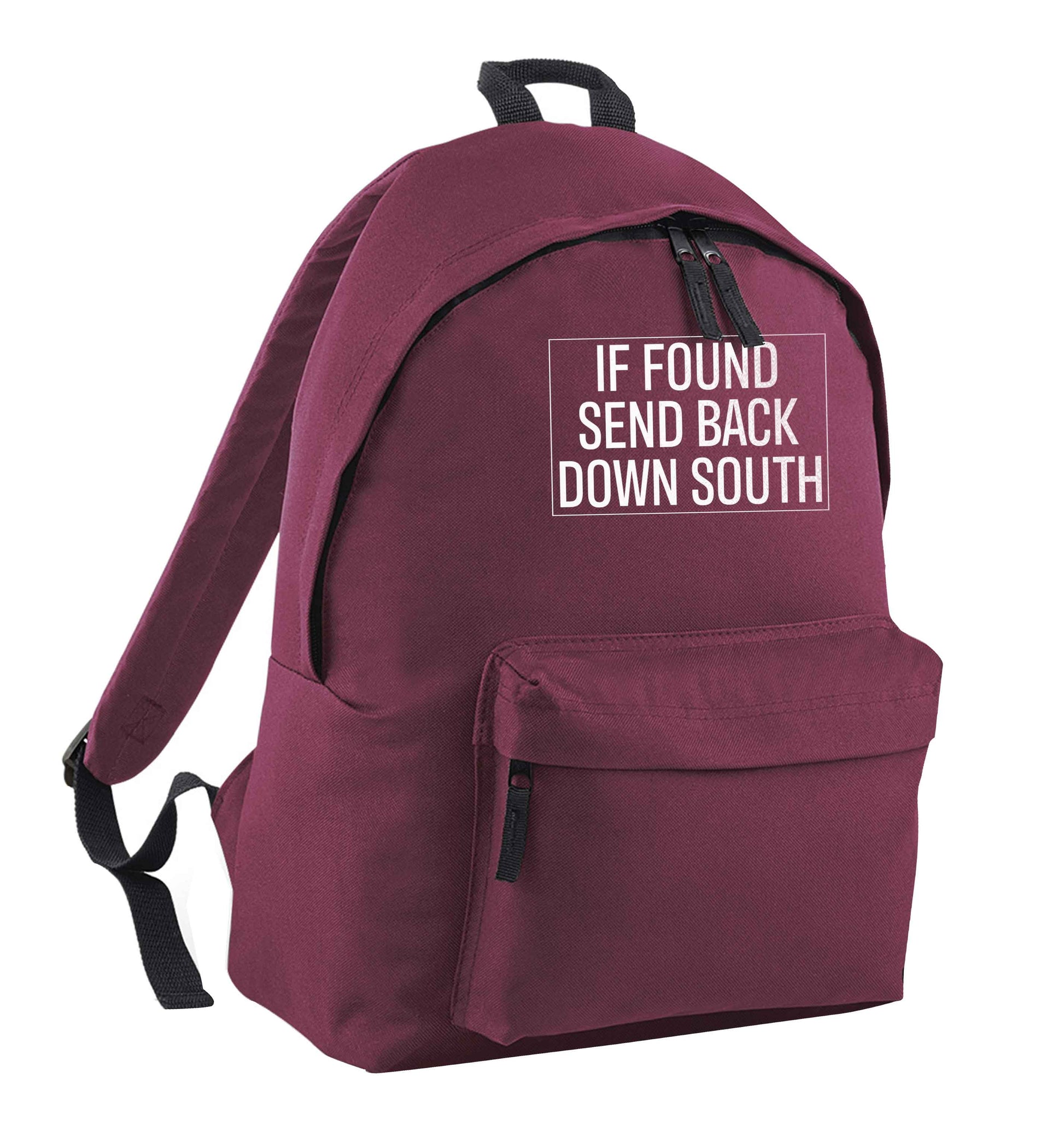 If found send back down South maroon adults backpack