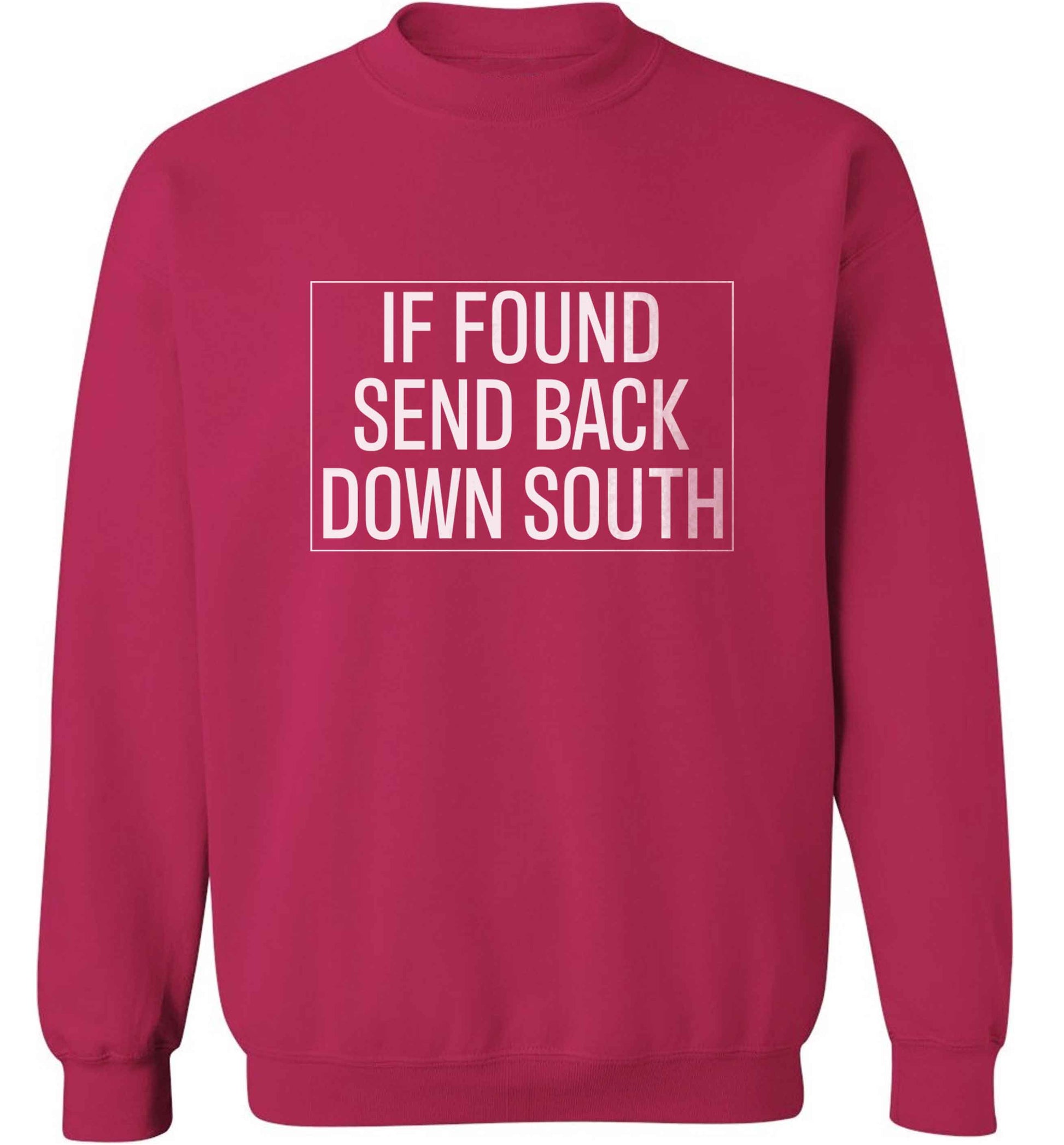 If found send back down South adult's unisex pink sweater 2XL