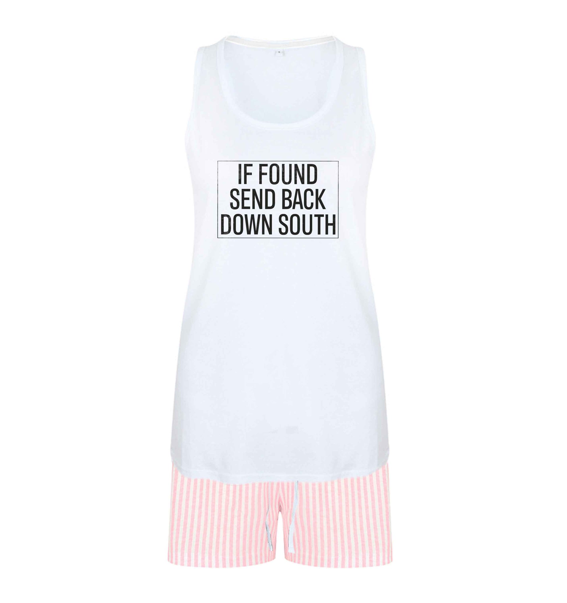 If found send back down South size XL women's pyjama shorts set in pink 