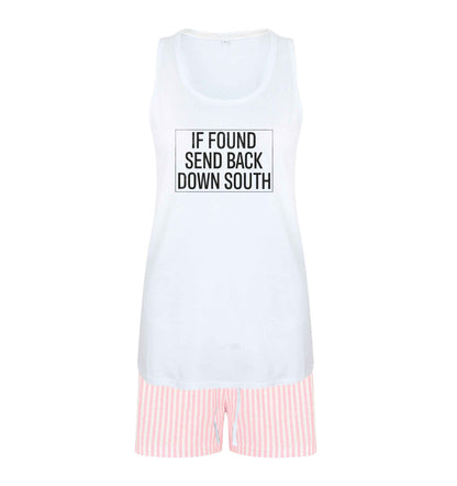 If found send back down South size XL women's pyjama shorts set in pink 