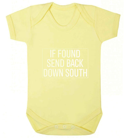 If found send back down South baby vest pale yellow 18-24 months