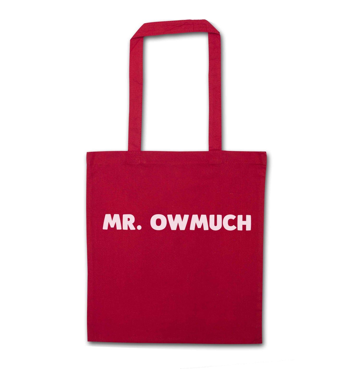 Mr owmuch red tote bag
