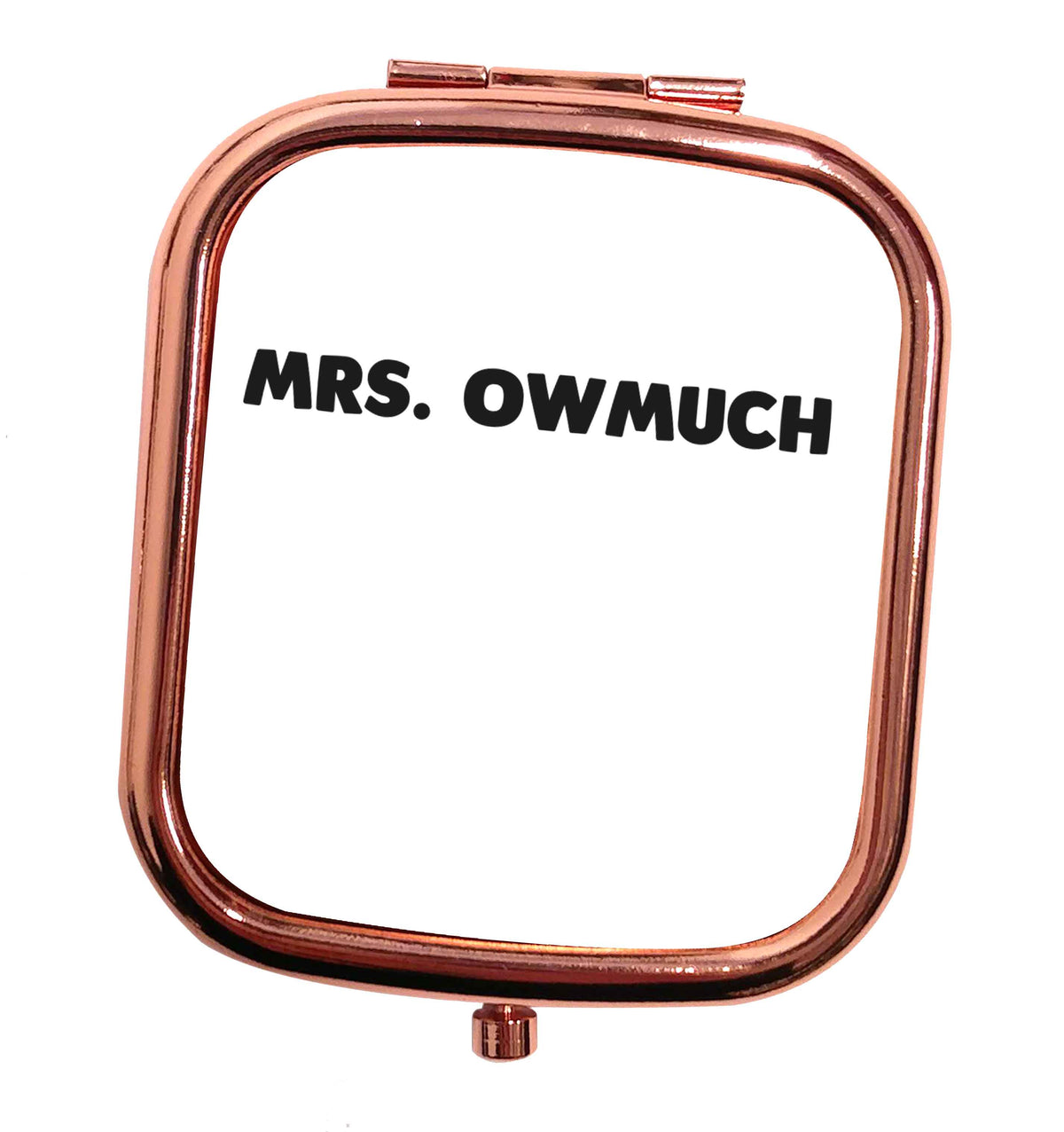 Mrs owmuch rose gold square pocket mirror