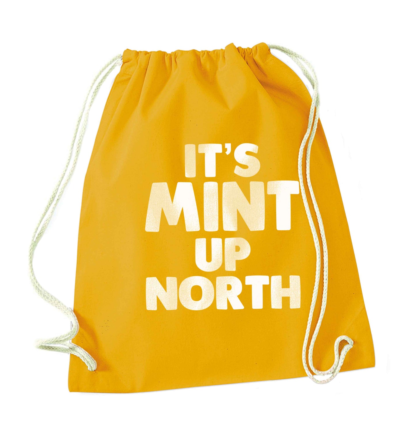 It's mint up North mustard drawstring bag