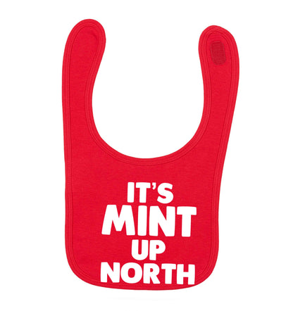 It's mint up North red baby bib