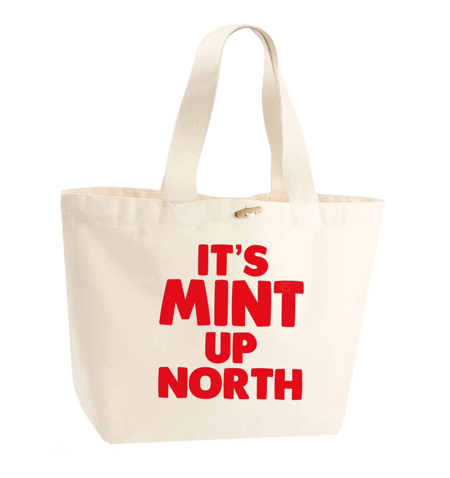 It's mint up North organic cotton premium tote bag with wooden toggle in natural