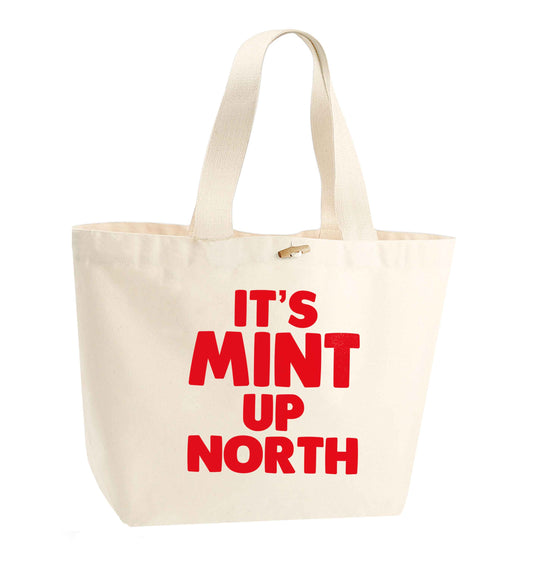 It's mint up North organic cotton premium tote bag with wooden toggle in natural