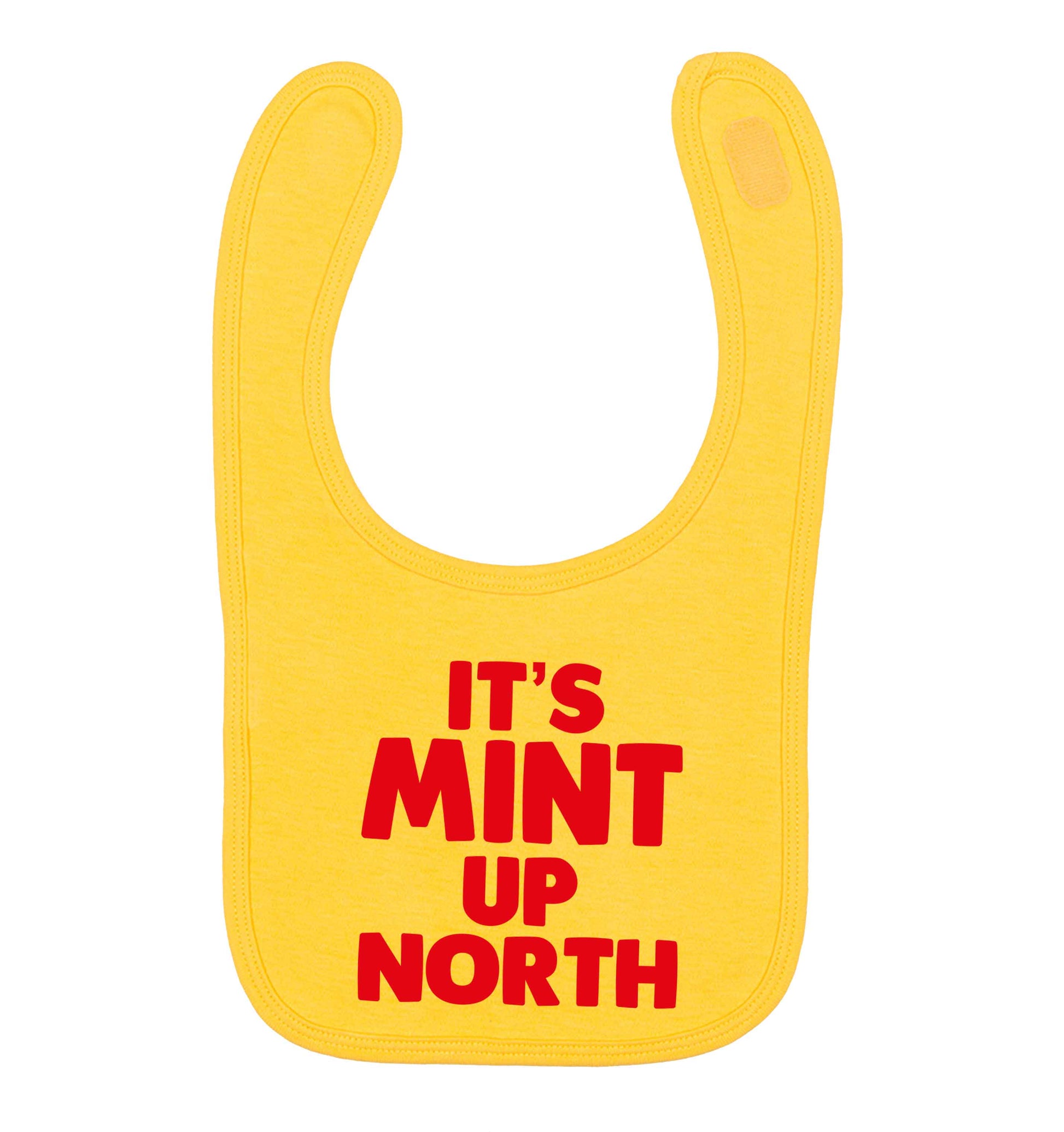 It's mint up North yellow baby bib