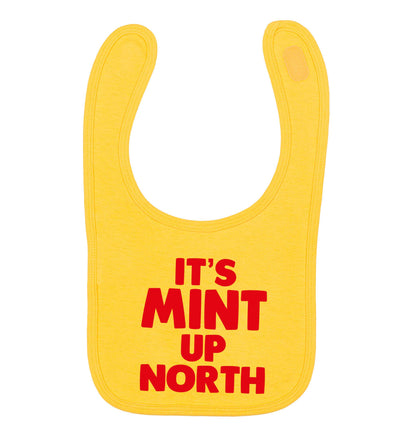 It's mint up North yellow baby bib