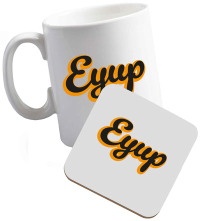 10 oz Eyup ceramic mug and coaster set right handed
