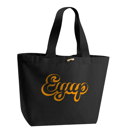 Eyup organic cotton premium tote bag with wooden toggle in black