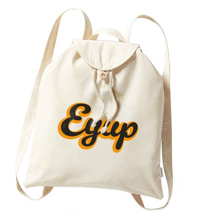 Eyup organic cotton backpack tote with wooden buttons in natural