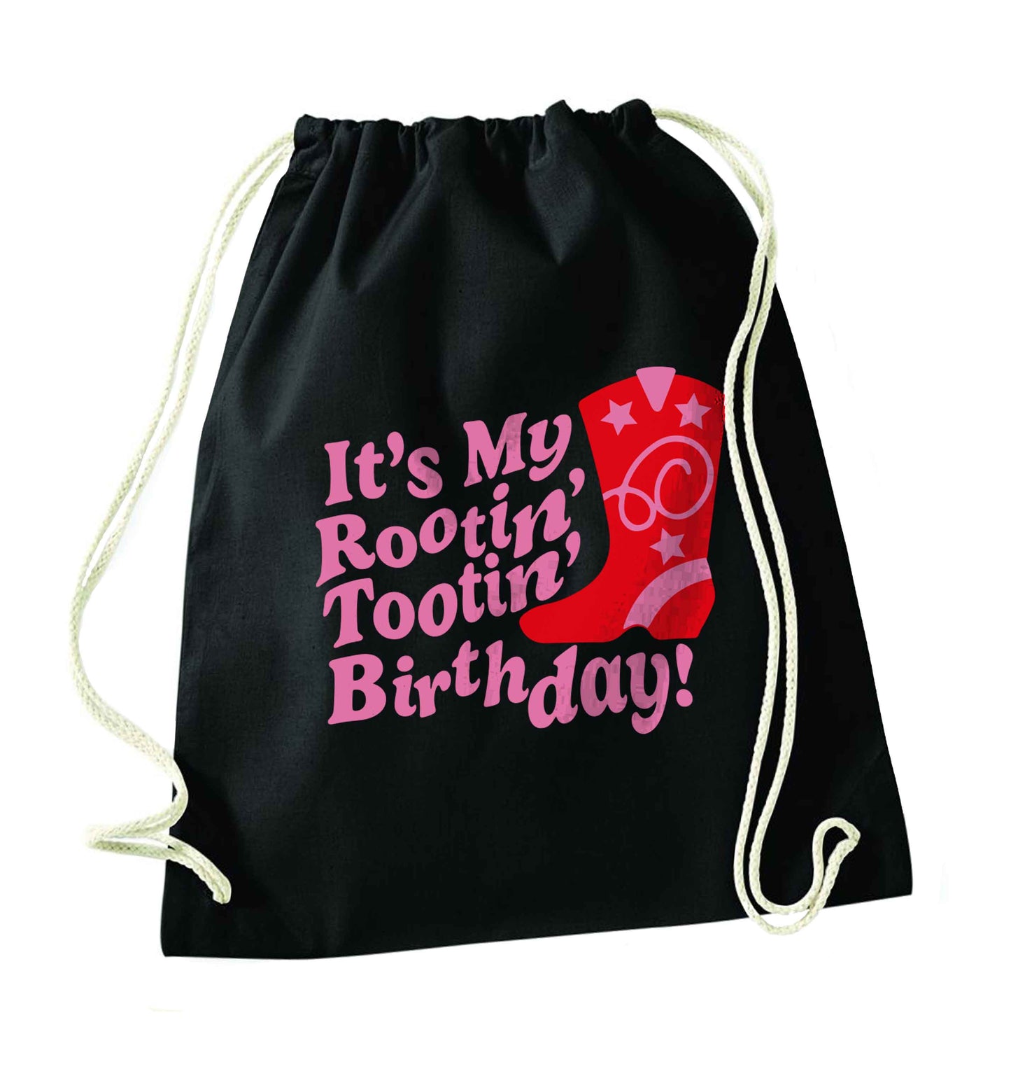 It's my rootin' tootin' birthday! black drawstring bag