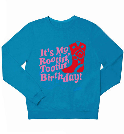 It's my rootin' tootin' birthday! children's blue sweater 12-13 Years