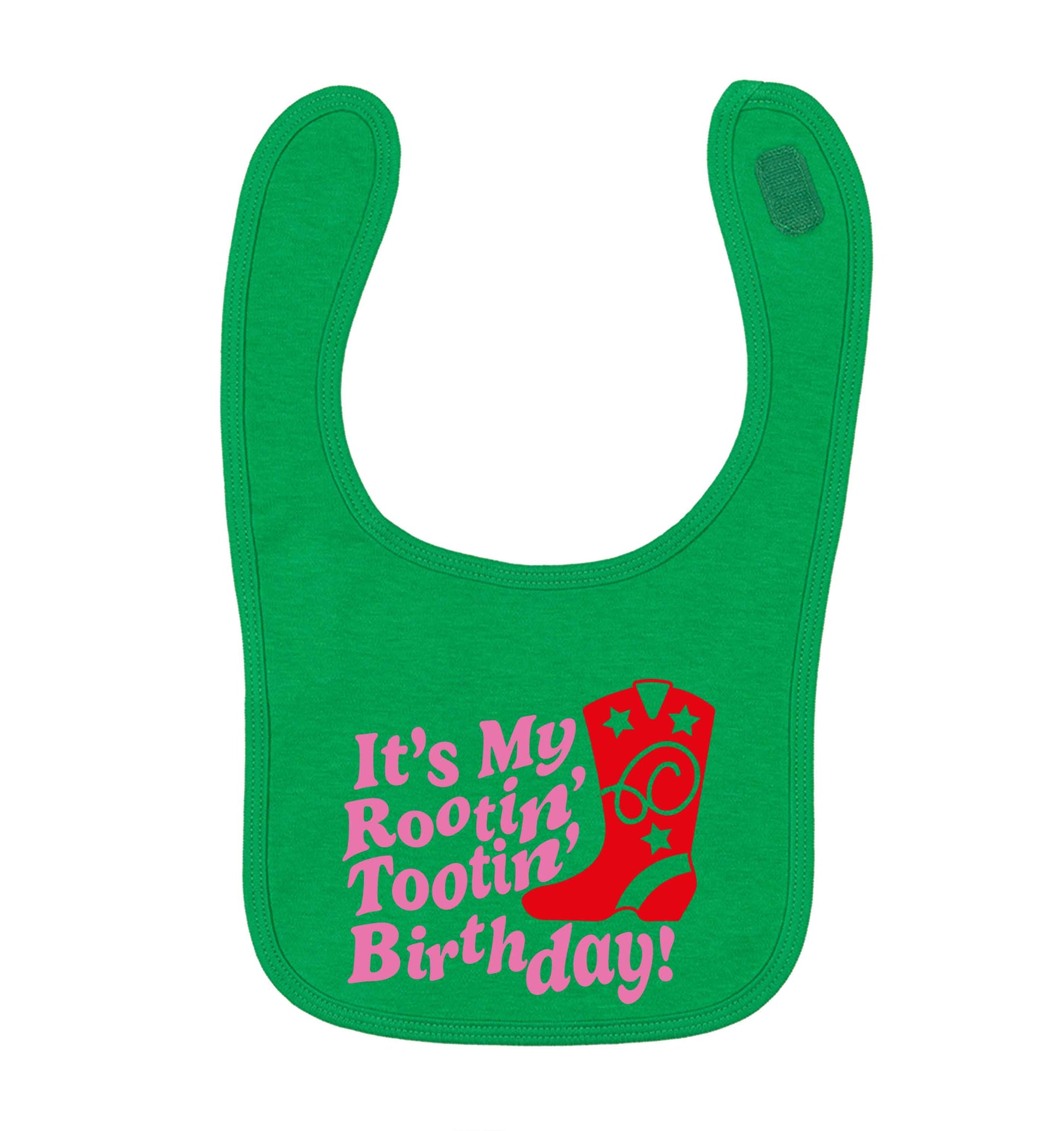 It's my rootin' tootin' birthday! green baby bib